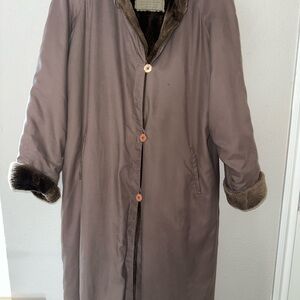 Elegant Brown Coat with Fur Trim